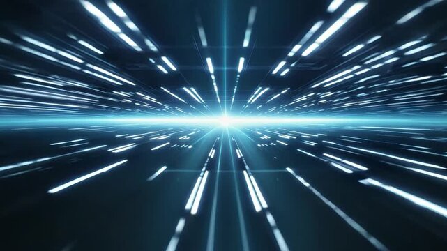 High-speed light tunnel animation symbolizing data transfer, quantum computing, and futuristic travel