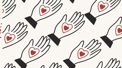 Seamless pattern with colorful hearts on hand vector illustration