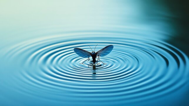 Water strider on calm water, creating concentric ripples. - Powered by Adobe