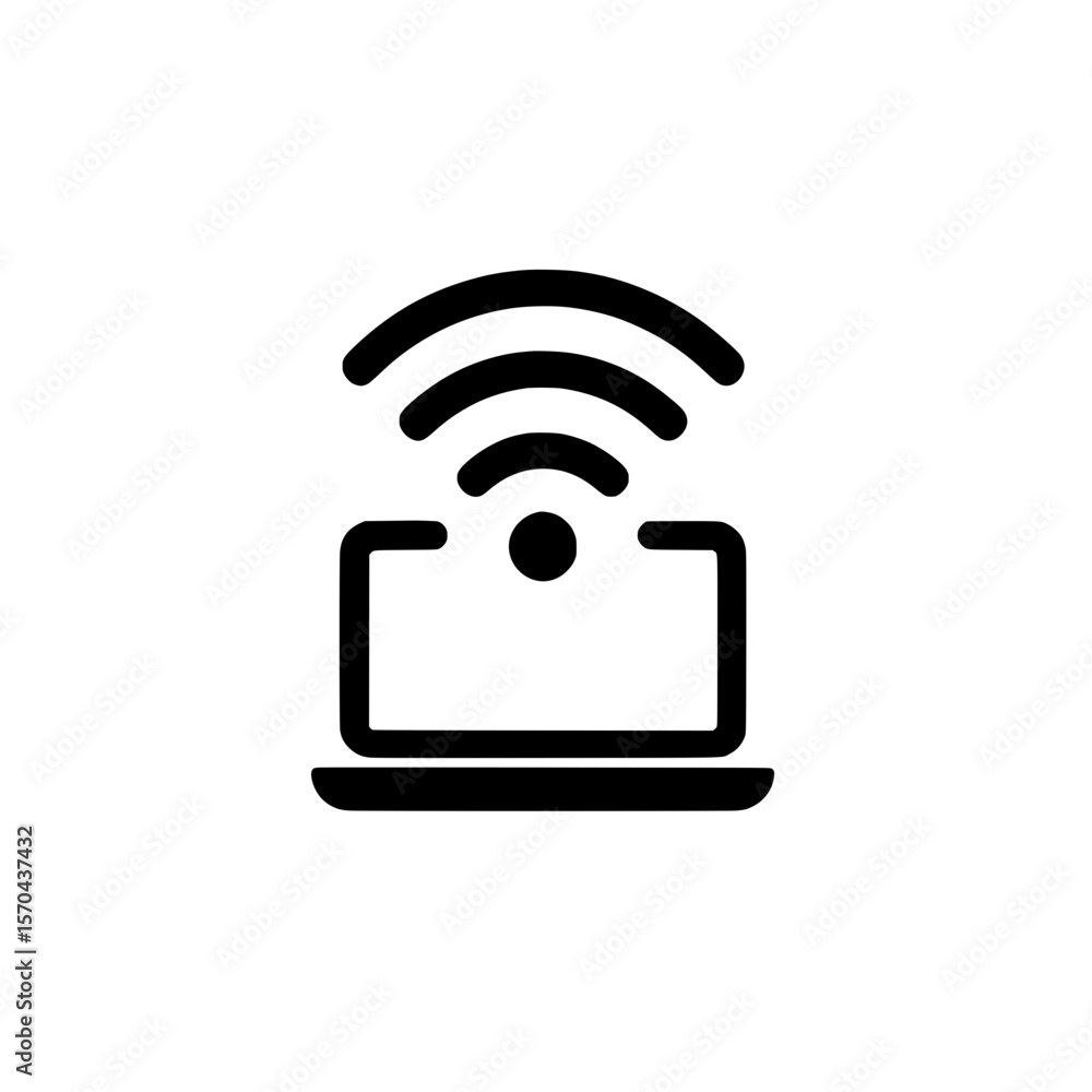 Poster laptop icon with wi-fi signal above the screen representing wireless connectivity or remote network 