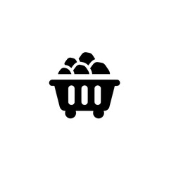 Shopping basket icon filled with round items representing groceries, retail products, or market goods