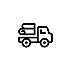 Black icon of a delivery truck viewed from the side with visible cargo or package compartment