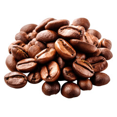 Naklejka premium A pile of roasted arabica coffee beans with rich brown color isolated on transparent background
