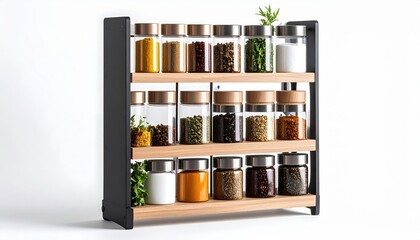 Modern Spice Rack with Wooden Shelves