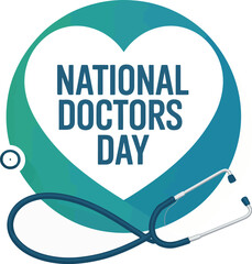National doctors' day graphic with stethoscope and heart shaped background in gradient colors