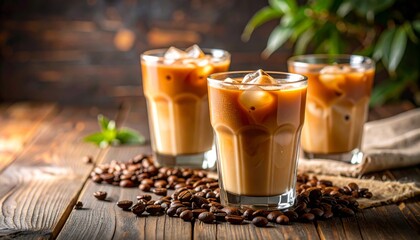 Iced Coffee with Swirling Milk in Transparent Glass 