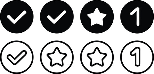White rectangle with two rows of icons including checkmarks stars and the number one displayed