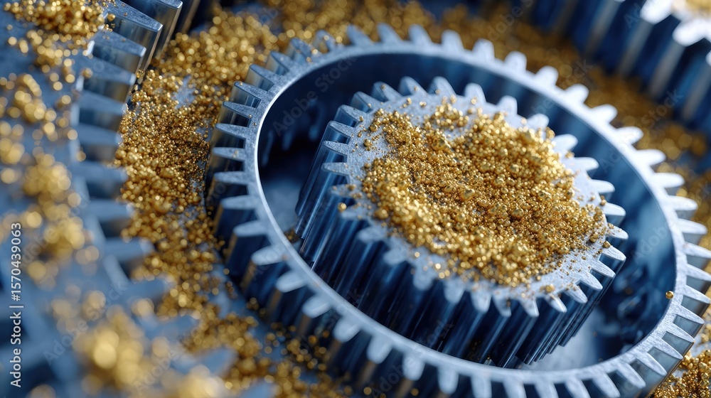 Poster recurring revenue with profitable niche and passive project concept. close-up of gears with golden p
