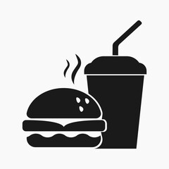 Flat vector illustration of a burger and soft drink combo. Great for fast food menus, restaurant designs, delivery services, and food-related content.