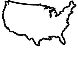 United states map outline drawing on white paper with slight shadow and curled top right corner