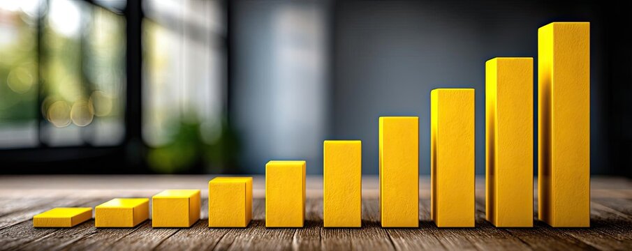 Recurring revenue with profitable niche and passive project concept. A collection of yellow bar graphs showing growth and progress.