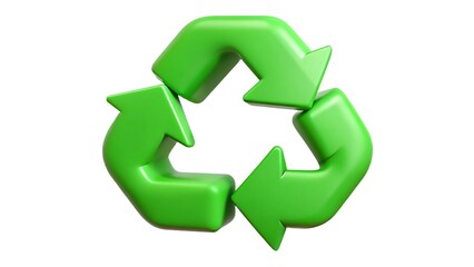 Obraz premium A vibrant 3d rendered green recycle symbol presented isolated against a clean white background highlighting environmental sustainability and conservation efforts