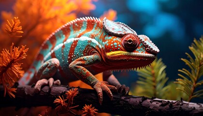 Colorful Chameleon Perched on a Branch in Exotic Setting