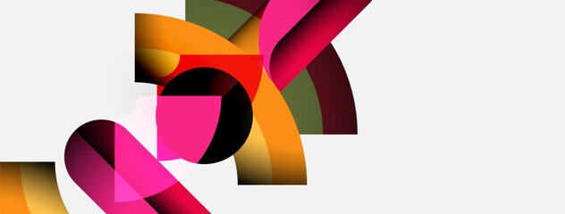 Abstract shapes overlap, creating vibrant color gradients. Modern design features smooth transitions, dynamic composition.