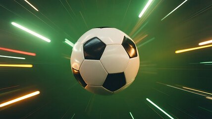 Naklejka premium Soccer ball flying in the air on a green background. 3d rendering