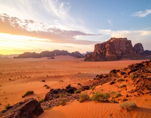 Desert Landscape At Sunrise