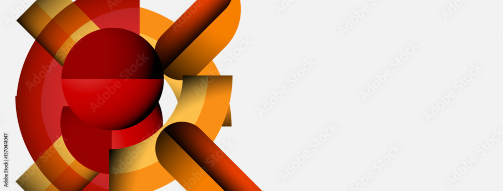 Poster abstract design features vibrant orange, red shapes. circular elements dominate composition, creatin
