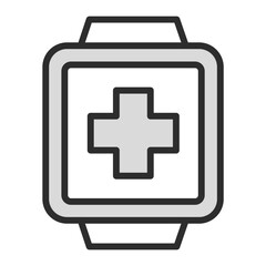 Obraz premium Health Smartwatch Icon, Medical Smartwatch, Fitness Tracker, Medical App, Digital Healthcare, Telemedicine, Wearable Technology, Heart Rate, Vector