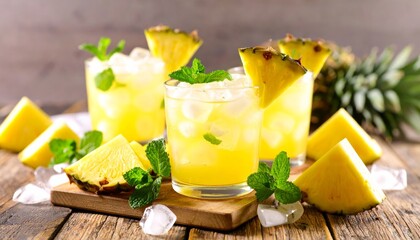 Pineapple Mojito with Ice and Mint Garnish
