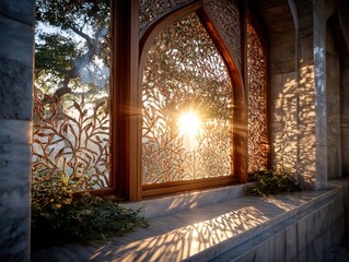 Sunlight through ornate window