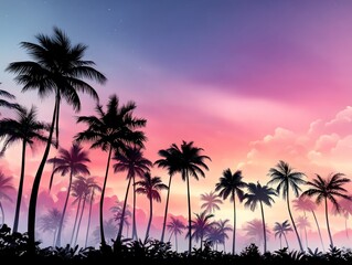 Obraz premium Silhouette palm trees at sunset