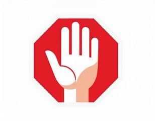 A red octagonal stop sign featuring a raised hand symbolizing a call to halt or stop action.