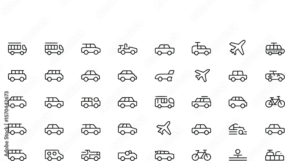 Poster presentation of transportation icons in a grid layout showing various modes of transport with editab