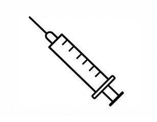 Simple black and white line drawing of a syringe with measurement markings, representing medical injection or vaccination.