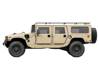 Tan military humvee vehicle side profile isolated on transparent background