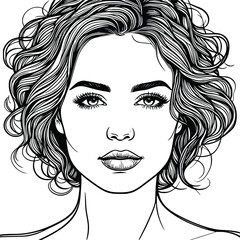 Woman Face Vector Doodle Line Art Elegant Portrait,