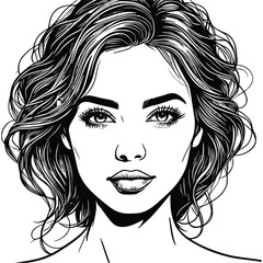 Woman Face Hand Drawn Doodle Line Art Illustration,