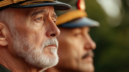 Group of veterans in uniform at a remembrance ceremony, honoring camaraderie and history