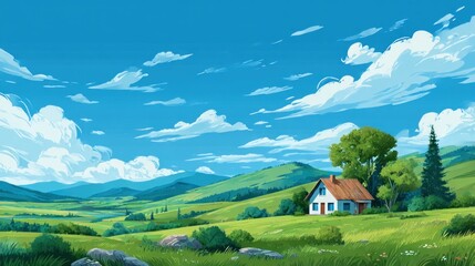 Sunny pastoral landscape