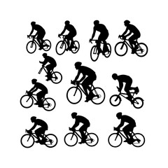 Obraz premium Collection of Cycling silhouette vector flat illustration on white background.
