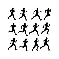 Collection of Running man silhouette icon vector flat illustration on white background.