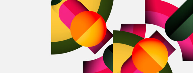 Obraz premium Abstract composition featuring colorful overlapping circles, rectangles. Modern design with vibrant hues, clean lines, white background.