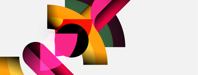 Abstract shapes overlap, creating vibrant color gradients. Modern design features smooth transitions, dynamic composition.