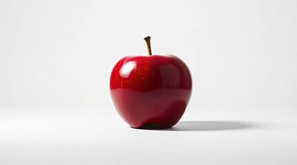 A vibrant, close-up studio shot of a shiny, ripe red apple against white background