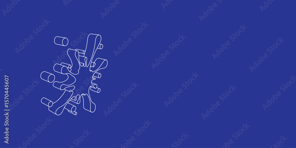 Poster the outline of a large blot symbol made of white lines on the left. 3d view of the object in perspec