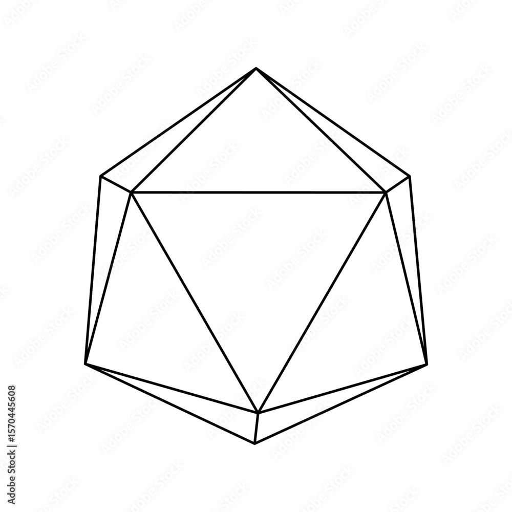 Poster the outline of a large icosahedron is made with black lines. 3d view of the object in perspective. v