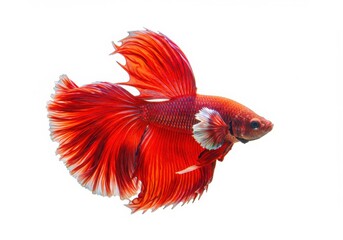 Fototapeta premium Vibrant red betta fish with flowing fins on a white background