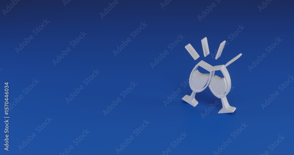 Poster isolated realistic white champagne toast symbol with shadow. located on the right side of the scene.
