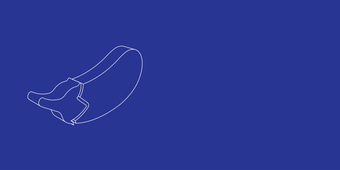 The outline of a large eggplant symbol made of white lines on the left. 3D view of the object in perspective. Vector illustration on indigo background
