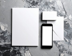 Branding Mockup Kit On Gray Marble Background