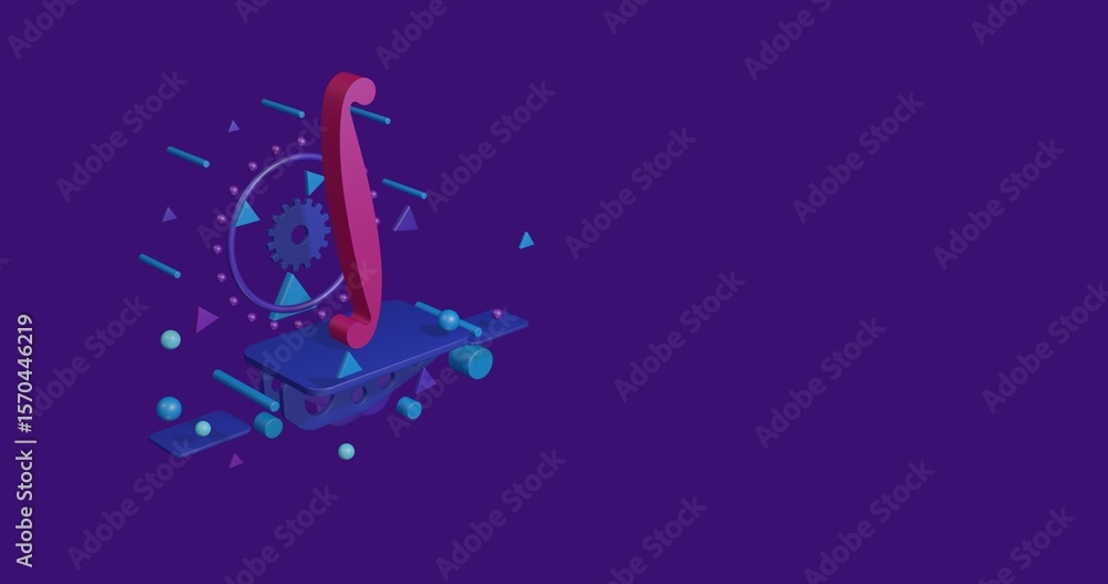 Aufkleber pink integral symbol on a pedestal of abstract geometric shapes floating in the air. abstract concep