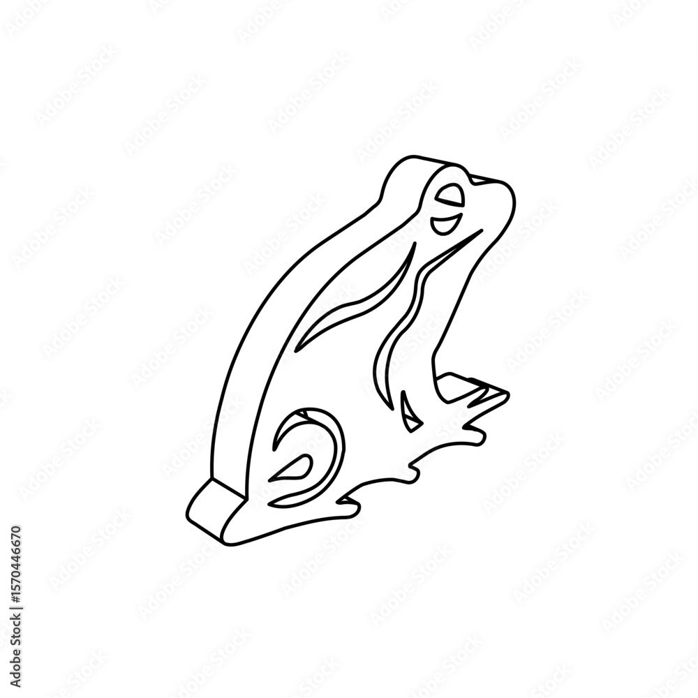 Poster the outline of a large frog symbol is made with black lines. 3d view of the object in perspective. v