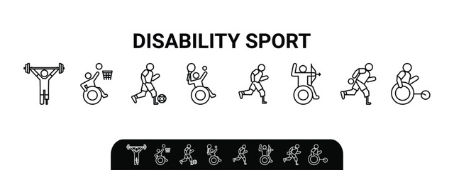 Disabled sport icons set, Adaptive Sports, Paralympic athlete vector illustration set
