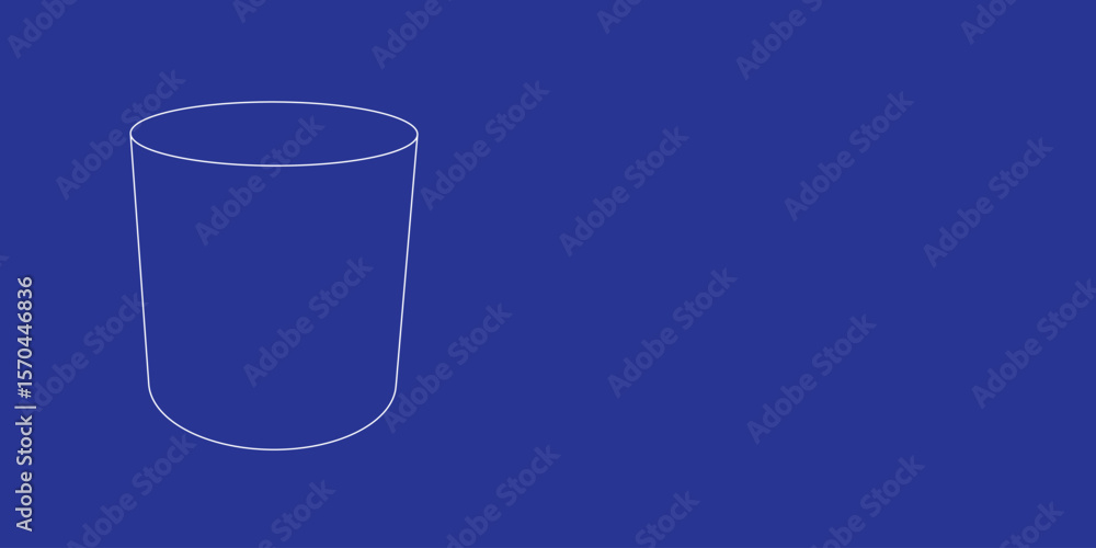 Poster the outline of a large cylinder made of white lines on the left. 3d view of the object in perspectiv