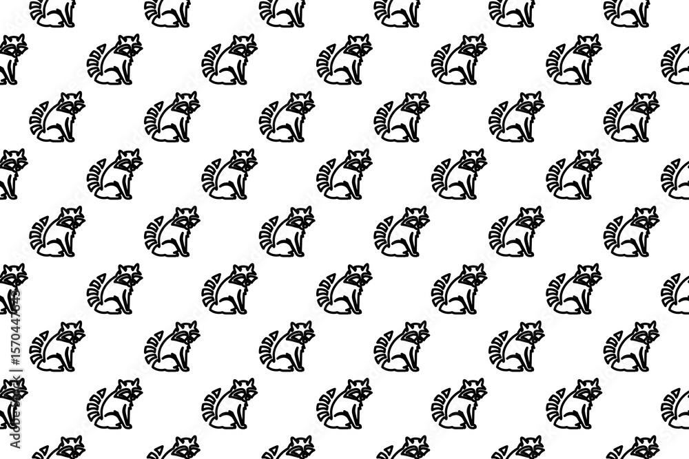 Aufkleber Seamless pattern completely filled with outlines of raccoon symbols. Elements are evenly spaced. Illustration on transparent background