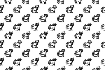 Seamless pattern completely filled with outlines of raccoon symbols. Elements are evenly spaced. Illustration on transparent background